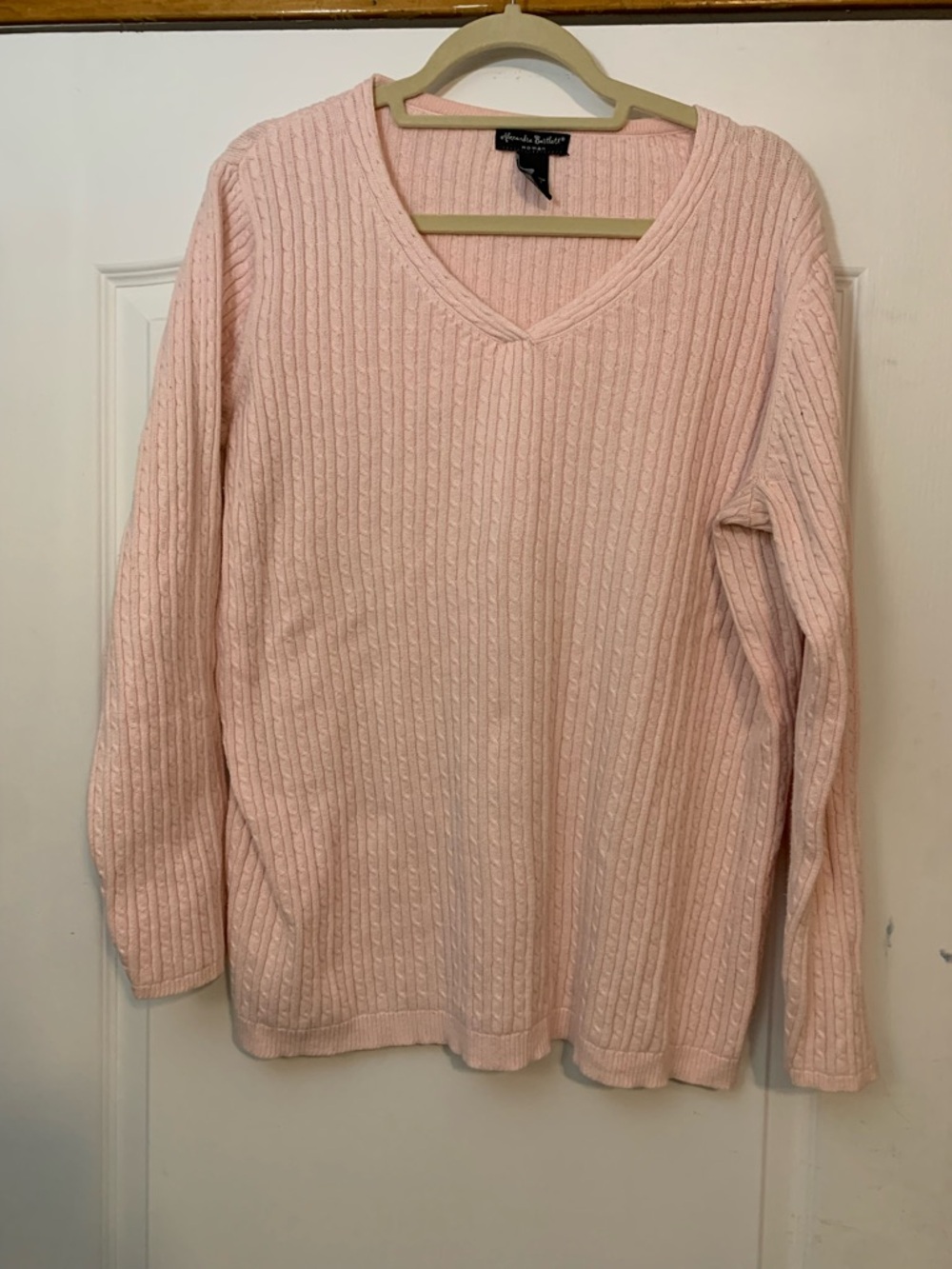 Alexandra Bartlett Women’s 2X Bubblegum Pink Cable Knit Sweater Cotton V-Neck